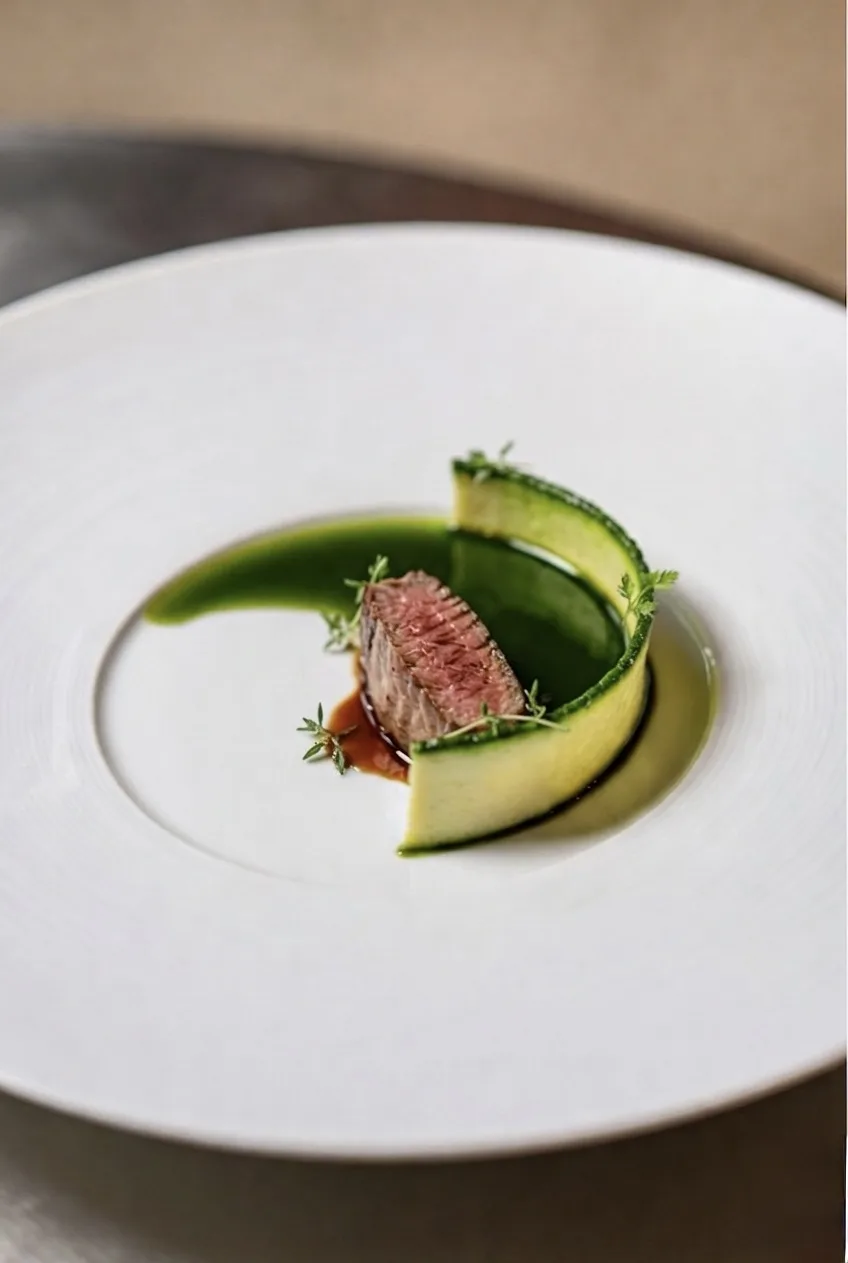 After — dish finished with Iverna basil oil